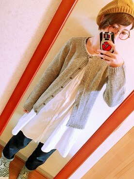 「KBF BOX（ケービーエフ ボックス）のアイテム（帽子）」を使った、ゆみねむさん（レディース・160cm）の冬コーディネート