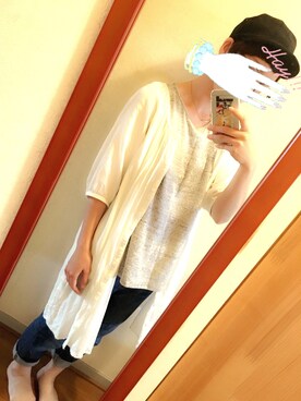 「ロングシャツ」｜「アイテム（PC・スマホグッズ/家電）」を使った、ゆみねむさん（レディース・160cm）の夏コーディネート