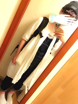 「ロングシャツ」｜「アイテム（サロペット/オーバーオール）」を使った、ゆみねむさん（レディース・160cm）の夏コーディネート