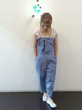 「ポニーテール」｜「アイテム（つなぎ/オールインワン）」を使った、くみこさん（レディース・150cm）の夏コーディネート