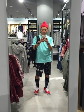 「AFTERBASE（アフターベース）のアイテム（帽子）」を使った、STeeevyyさん（メンズ・175cm）の夏コーディネート