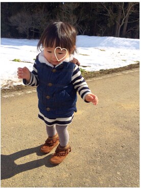 「アイテム（ダウンベスト、その他）」を使った、はるねこさん（キッズ・80cm）の冬コーディネート