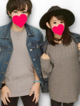 「カップル」｜「アイテム（デニムジャケット）」を使った、ういぽぽさん（レディース・150cm）の秋コーディネート