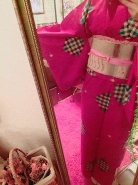 「アイテム（水着/着物・浴衣、レッド系）」を使った、aico☺︎さん（レディース・157cm）の秋コーディネート