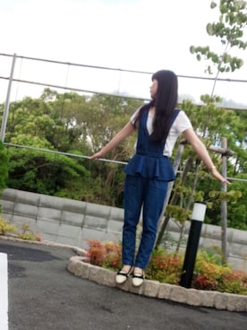 「黒髪」｜「アイテム（オールインワン・サロペット）」を使った、yuyuさん（レディース・157cm）の夏コーディネート
