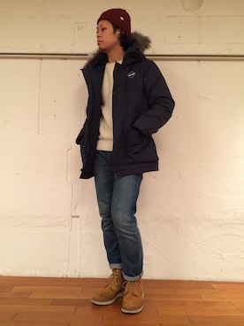 「F.C.R.B.（エフシーアールビー）のアイテム（ダウンジャケット/コート）」を使った、jaguarさん（メンズ・178cm）の冬コーディネート