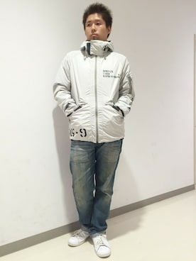 「AVIREX（アヴィレックス）のアイテム（ダウンジャケット/コート）」を使った、HONDAさん（メンズ・171cm）の夏コーディネート