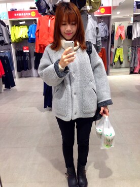 「MIXXO（ミッソ）のアイテム（ノーカラージャケット）」を使った、Chuenさん（レディース・157cm）の冬コーディネート