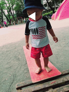 「アイテム（水着、レッド系）」を使った、h.さん（キッズ・80cm）の夏コーディネート