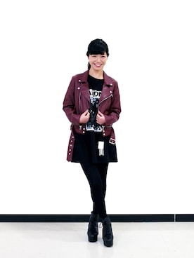 「jouetie（ジュエティ）のアイテム（ライダースジャケット）」を使った、SPLASHJAPANさん（レディース・160cm）の冬コーディネート