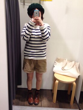 「ピンクシャツ」｜「アイテム（ハンチング/ベレー帽）」を使った、S Rieさん（レディース・151cm）の春コーディネート