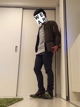 「ノーカラージャケット」｜「アイテム（MA-1）」を使った、J-un1さん（メンズ・171cm）の秋コーディネート