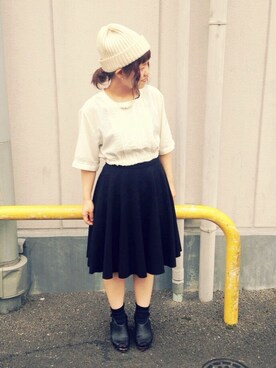 「USEDのアイテム（Tシャツ/カットソー、ホワイト系）」を使った、hairS.coeurdurerさん（レディース）の秋コーディネート