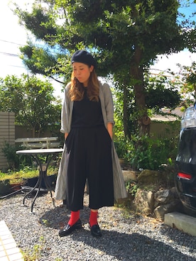 「MidiUmi（ミディウミ）のアイテム（オールインワン・サロペット）」を使った、eri-chさん（レディース・156cm）の秋コーディネート