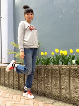 「SNOOPY（スヌーピー）のアイテム」を使った、あやなさん（レディース・164cm）の春コーディネート