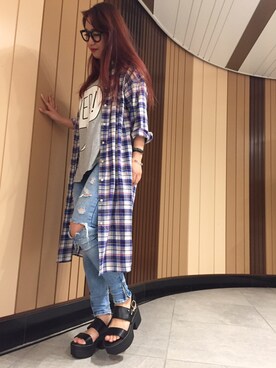 「R&E（アールアンドイー）のアイテム（サンダル）」を使った、R&E_REZOY本部staffさん（レディース・158cm）の夏コーディネート