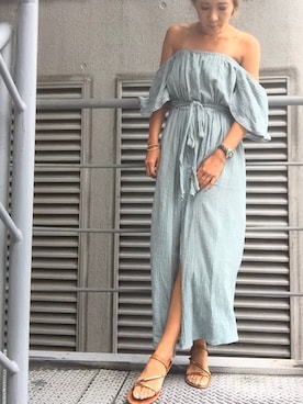 「R&E（アールアンドイー）のアイテム（サンダル）」を使った、R&E_REZOY本部staffさん（レディース・162cm）の夏コーディネート