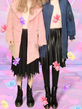 「H&M（エイチ・アンド・エム）のアイテム（ニット/セーター、ピンク系）」を使った、Emiさん（レディース・160cm）の冬コーディネート