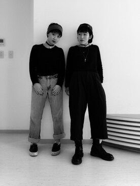 「H&M（エイチ・アンド・エム）のアイテム（ニット/セーター、ブラック系）」を使った、Emiさん（レディース・160cm）の冬コーディネート