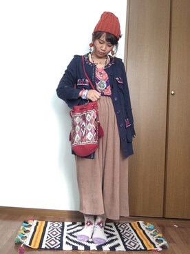 「チャイハネ（チャイハネ）のアイテム（その他アウター）」を使った、ぴこさん（レディース・150cm）の秋コーディネート