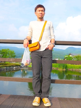 「FAR EASTERN ENTHUSIAST（ファーイースタンエンスージアスト）のアイテム（シューズ）」を使った、tomolex さん（メンズ・172cm）の夏コーディネート
