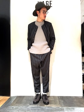 「HARE（ハレ）のアイテム（帽子）」を使った、青木/HAREHEPFIVEさん（メンズ・174cm）の冬コーディネート