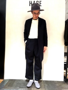「HARE（ハレ）のアイテム（ハット）」を使った、青木/HAREHEPFIVEさん（メンズ・174cm）の冬コーディネート