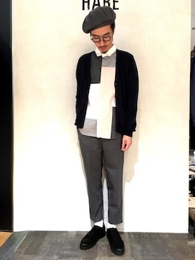「HARE（ハレ）のアイテム（ハンチング/ベレー帽）」を使った、青木/HAREHEPFIVEさん（メンズ・174cm）の冬コーディネート
