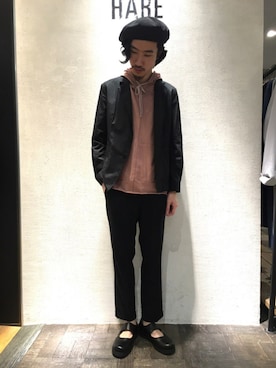 「HARE（ハレ）のアイテム（キャップ）」を使った、青木/HAREHEPFIVEさん（メンズ・174cm）の春コーディネート