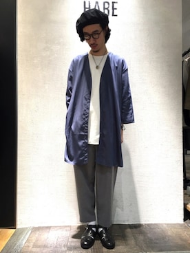 「HARE（ハレ）のアイテム（キャップ）」を使った、青木/HAREHEPFIVEさん（メンズ・174cm）の春コーディネート