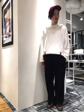 「HARE（ハレ）のアイテム（キャップ）」を使った、青木/HAREHEPFIVEさん（メンズ・174cm）の秋コーディネート