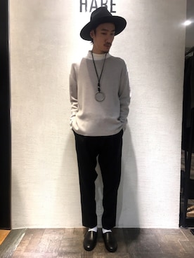 「HARE（ハレ）のアイテム（帽子）」を使った、青木/HAREHEPFIVEさん（メンズ・174cm）の秋コーディネート