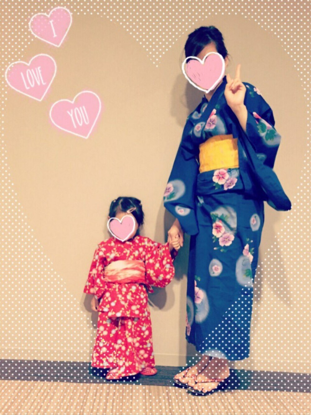 「夏、花火大会、親子コーデ、浴衣」｜「手作りのアイテム（浴衣、レッド系）」を使った、もかぷんさん（キッズ・80cm）の夏コーディネートの1枚目の写真