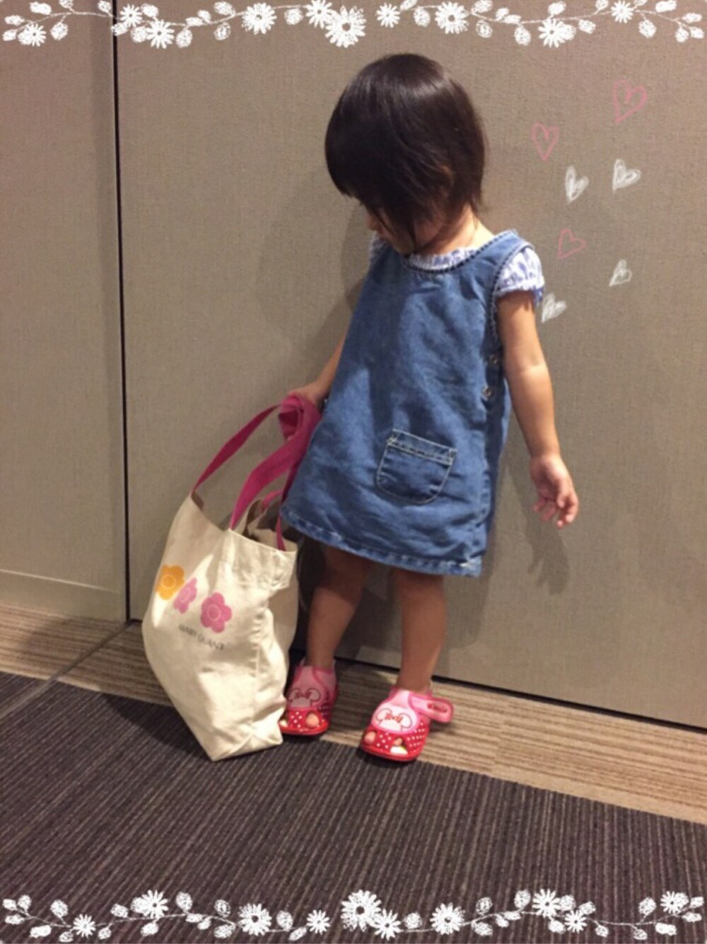 「夏コーデ、もうすぐ2歳、ジャンパースカート」｜「赤ちゃん本舗のアイテム（ワンピース、ブルー系）」を使った、もかぷんさん（キッズ・80cm）の秋コーディネートの1枚目の写真