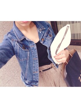 「dazzlin（ダズリン）のカットデニムGジャン（デニムジャケット、ブルー系）」を使った、MAKOさん（レディース・162cm）の夏コーディネート