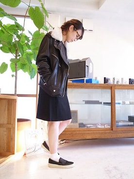 「ISABEL MARANT（イザベルマラン）のアイテム（ライダースジャケット）」を使った、MOGGIE CO-OP STAFFさん（レディース・161cm）の夏コーディネート