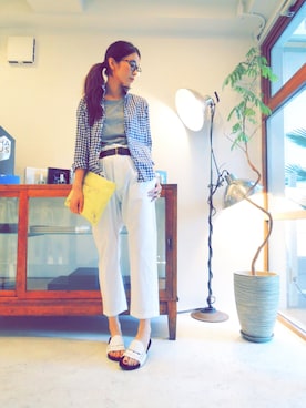 「ギンガムチェックシャツ」｜MOGGIE CO-OP STAFFさん（レディース・168cm）の春コーディネート