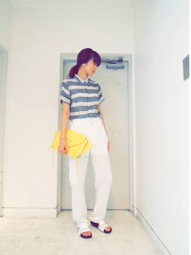 「DRIES VAN NOTEN（ドリスヴァンノッテン）のアイテム（トップス）」を使った、MOGGIE CO-OP STAFFさん（レディース・168cm）の夏コーディネート