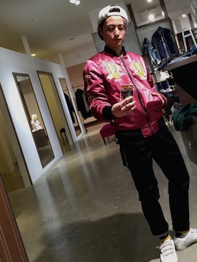 「DIESEL（ディーゼル）のアイテム（スタジャン）」を使った、yacchanさん（メンズ・164cm）の冬コーディネート