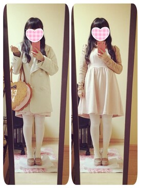 「白タイツ」｜「アイテム（チェスターコート）」を使った、しまこさん（レディース・146cm）の冬コーディネート