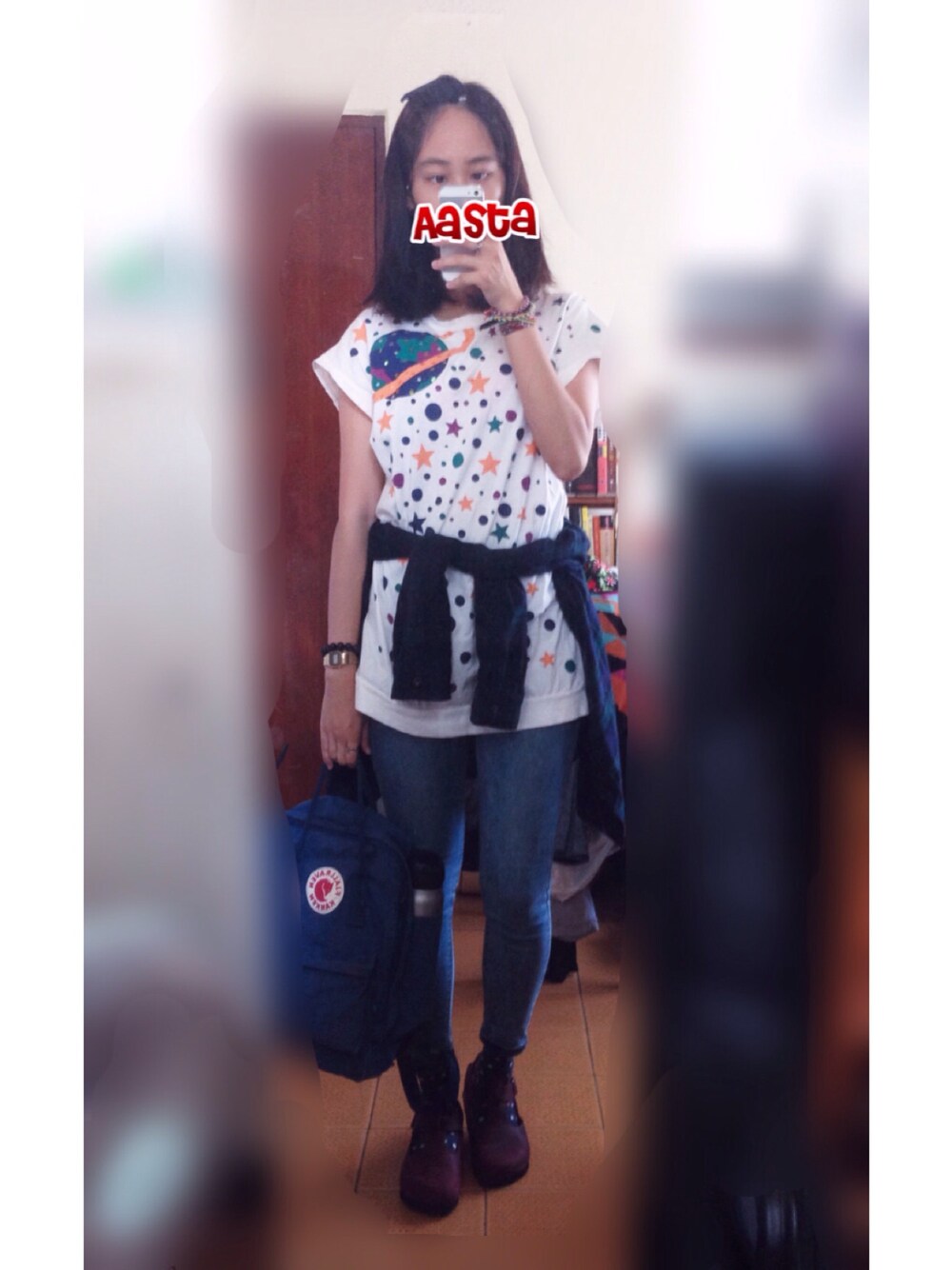 「ootd、birkenstock、afterschool」｜「Mason ApartmentのKanken（バックパック/リュック、ブルー系）」を使った、Aasta ＊Asukaさん（レディース・162cm）の秋コーディネートの1枚目の写真