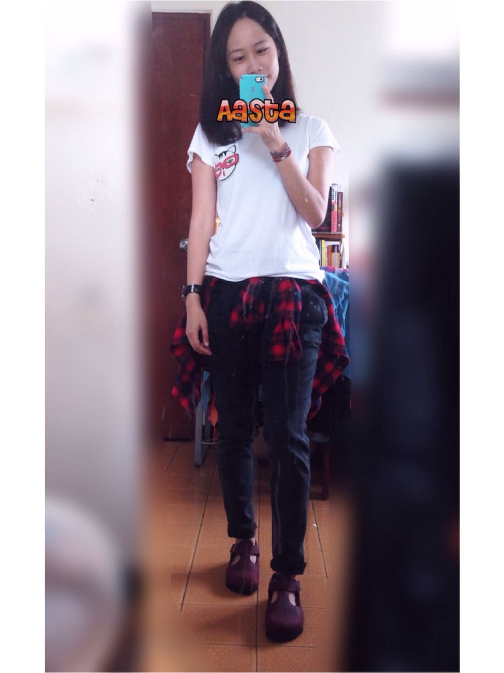 「ootd、afterschool」｜「NETのアイテム（シャツ/ブラウス、レッド系）」を使った、Aasta ＊Asukaさん（レディース・162cm）の秋コーディネートの1枚目の写真