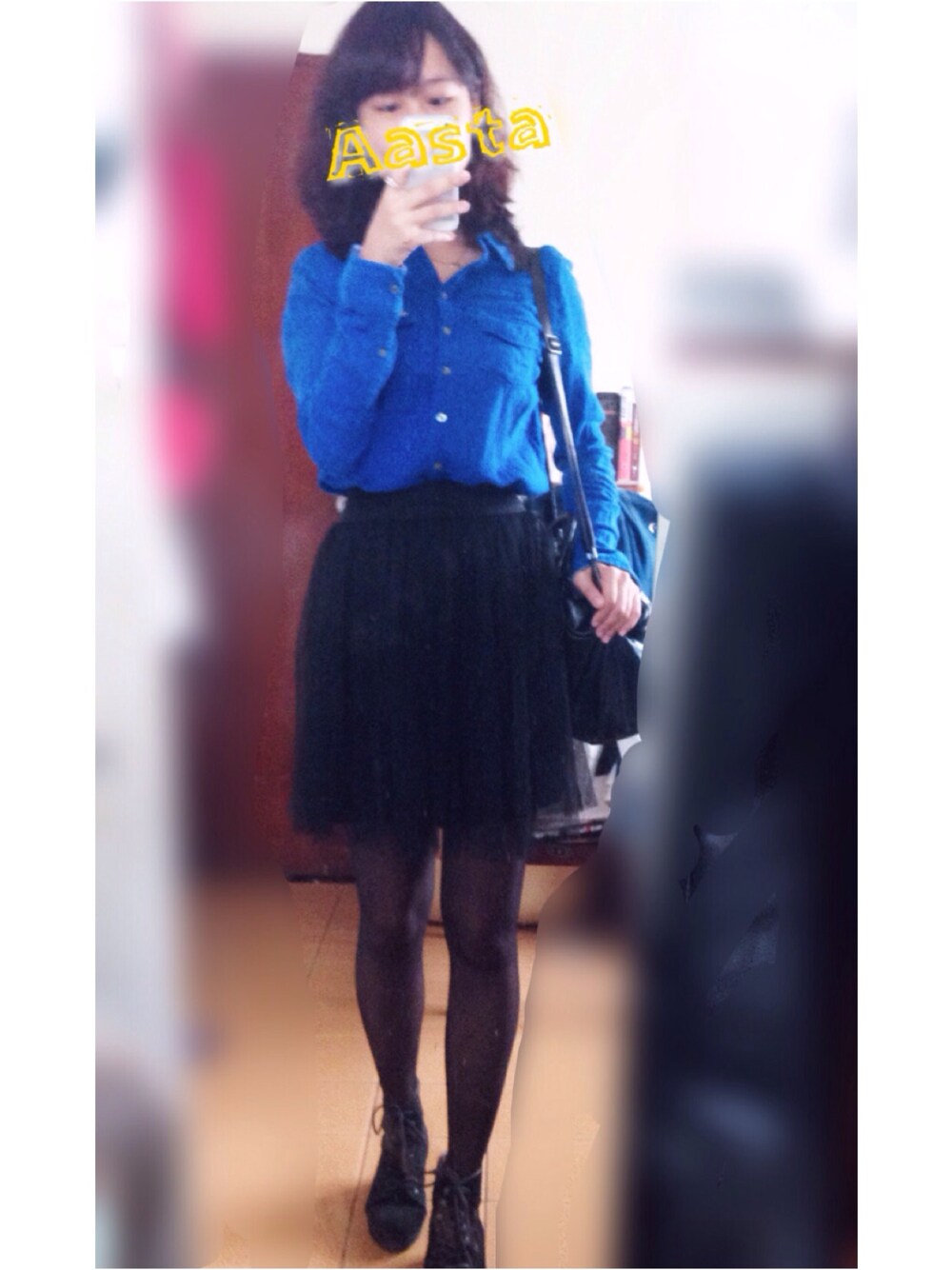 「ootd、autumn、shirts、HOLLISTER」｜「SOPHIE&SAMのアイテム（シューズ、ブラック系）」を使った、Aasta ＊Asukaさん（レディース・162cm）の秋コーディネートの1枚目の写真