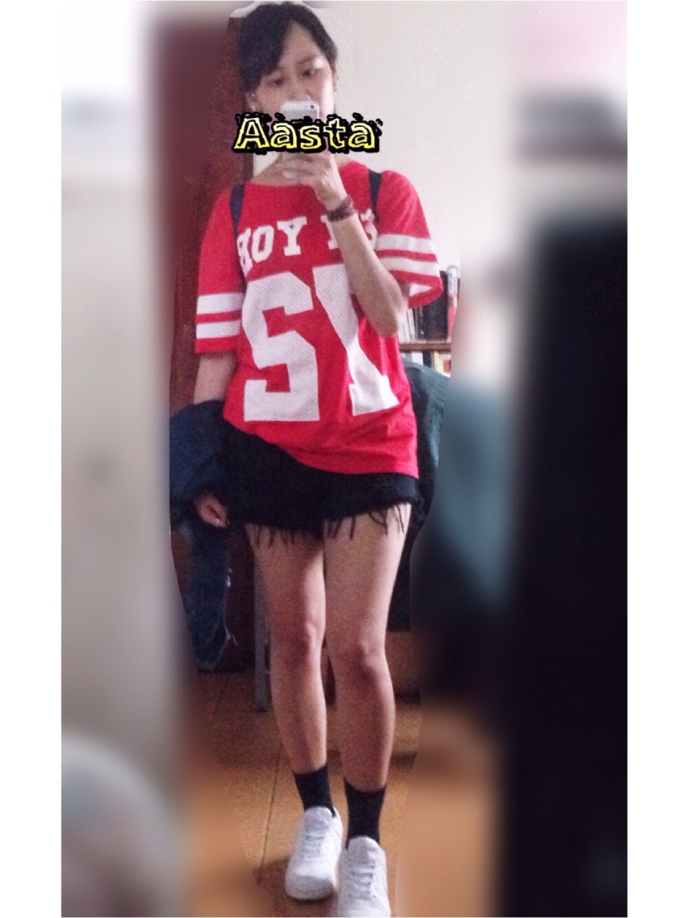 「ootd」｜「NIKEのNIKE  ナイキ　AIR FORCE 1 (GS)  エアフォース  1 (GS)  314192（スニーカー、ホワイト系）」を使った、Aasta ＊Asukaさん（レディース・162cm）の秋コーディネートの1枚目の写真