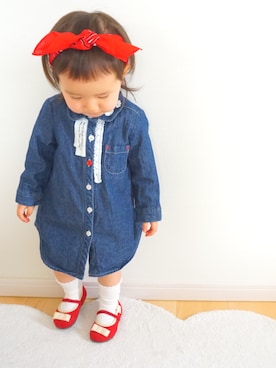 「アイテム（シャツワンピース）」を使った、mana.yunaさん（キッズ・80cm）の春コーディネート