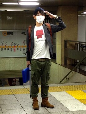 「marka（マーカ）のアイテム（ブーツ）」を使った、カズさん（メンズ・177cm）の冬コーディネート