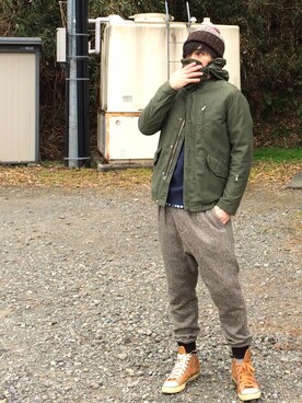「SOPHNET.（ソフネット）のアイテム（モッズコート）」を使った、カズさん（メンズ・177cm）の冬コーディネート