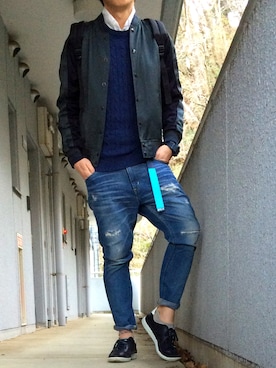 「N.HOOLYWOOD（N.ハリウッド）のアイテム（スタジャン）」を使った、カズさん（メンズ・177cm）の春コーディネート