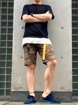 「F.C.R.B.（エフシーアールビー）のアイテム（サンダル）」を使った、カズさん（メンズ・177cm）の夏コーディネート