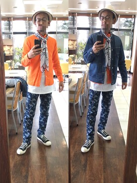 「アイテム（マフラー、ホワイト系）」を使った、masayan さん（メンズ・171cm）の春コーディネート